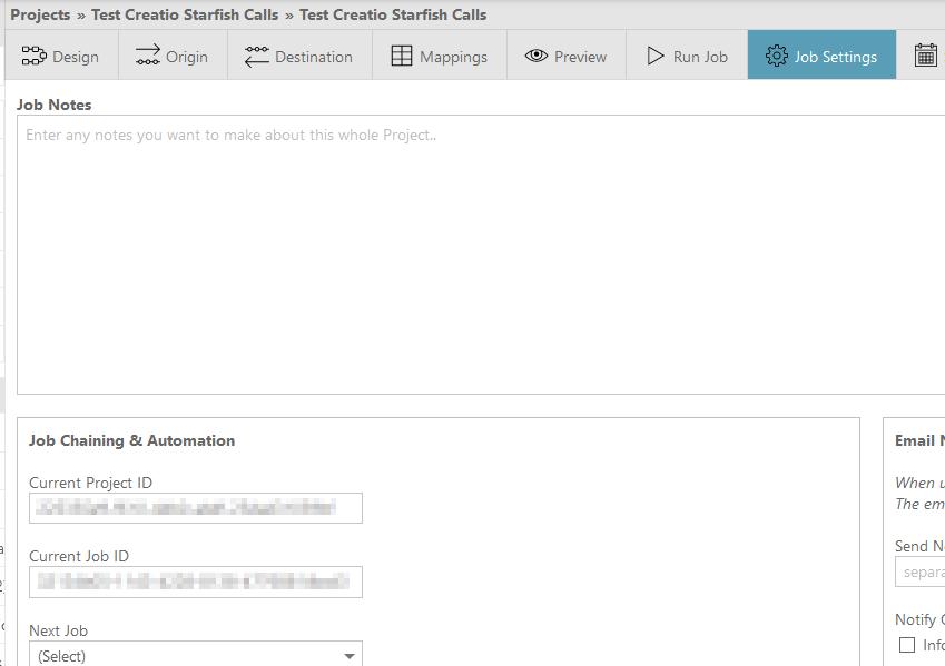 StarfishETL job settings